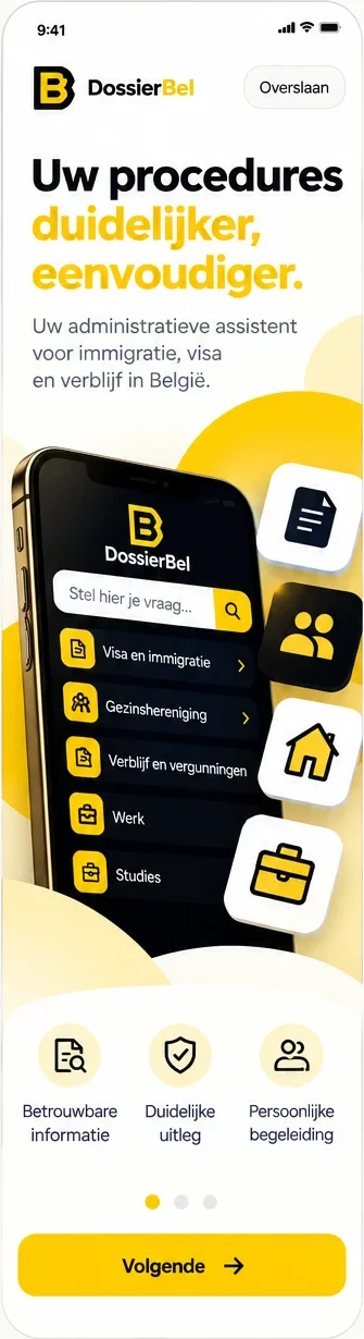 شاشة الإجراءات في تطبيق DossierBel