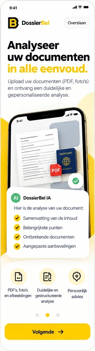 شاشة تحليل الوثائق في تطبيق DossierBel