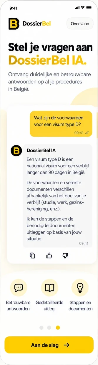 شاشة DossierBel IA داخل التطبيق